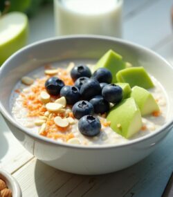 Rețetă Paleo terci energizant cu afine, măr verde și migdale