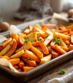 Rețetă disociata cartofi dulci copți cu boia afumată și păstârnac crocant