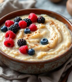 Rețeta low fat orez dulce cu lapte și fructe de pădure aromatizat cu scorțișoară