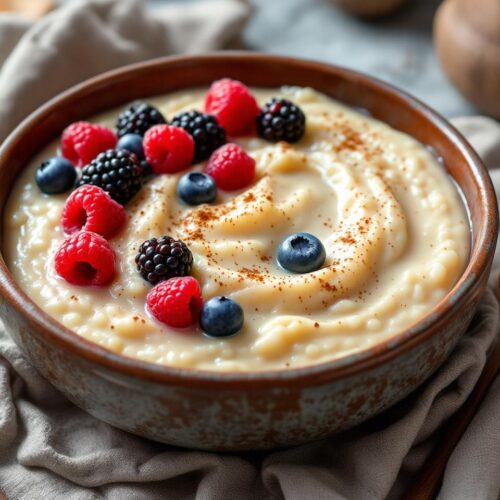 Rețeta low fat orez dulce cu lapte și fructe de pădure aromatizat cu scorțișoară
