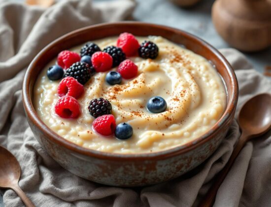 Rețeta low fat orez dulce cu lapte și fructe de pădure aromatizat cu scorțișoară