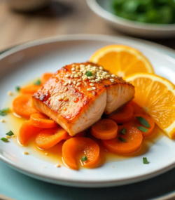 rețeta de somon pe pat de morcovi cu semințe de susan