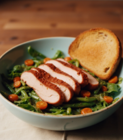 Rețeta bol cu cotlet de porc, fasole verde și pâine integrală prăjită