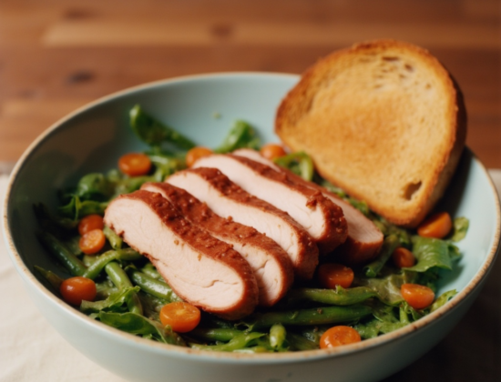 Rețeta bol cu cotlet de porc, fasole verde și pâine integrală prăjită