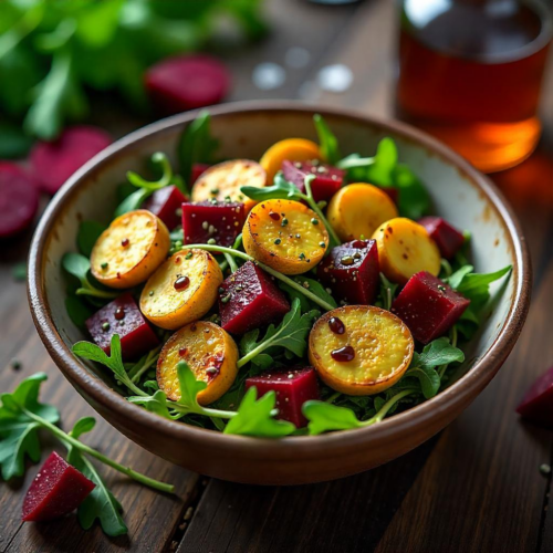 Rețetă Salată Caldă de Dovlecel, Sfeclă Roșie și Rucola