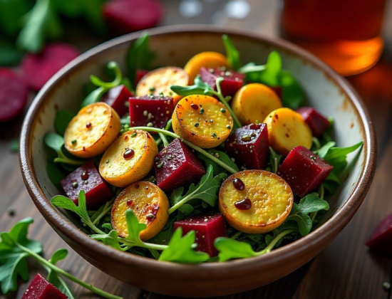Rețetă Salată Caldă de Dovlecel, Sfeclă Roșie și Rucola