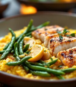 Rețeta hipocalorica bowl de păstrăv cu mămăliguță și fasole verde