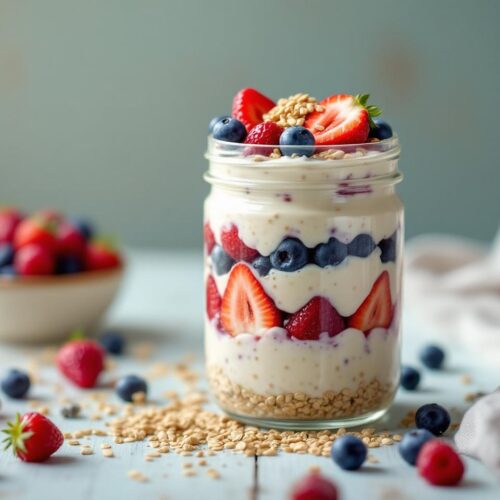 Rețetă hipocalorica de post intermitent parfait cu kefir, ovăz, semințe și fructe de pădure