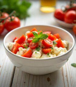 Rețeta disociata telemea de vacă light cu ardei gras și roșii cherry