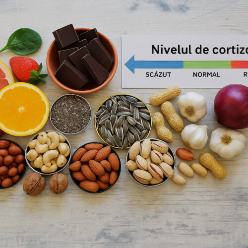 O imagine cu un grafic arătând care sunt alimentele care scad sau cresc cortizolul.