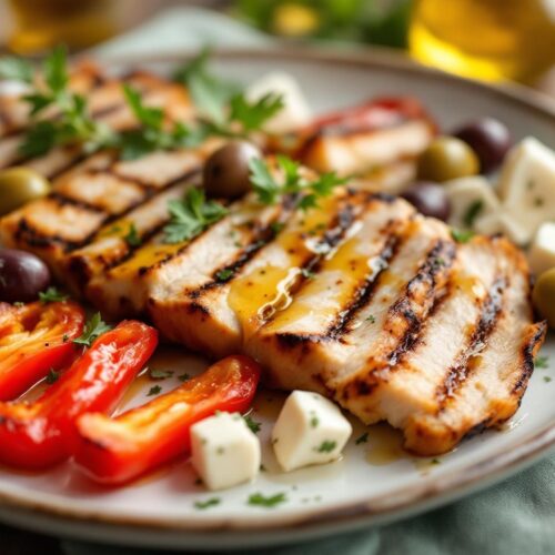 rețetă hipocalorica platou mediteranean cu curcan, ardei copți și măsline