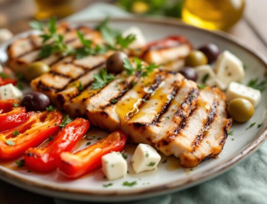 rețetă hipocalorica platou mediteranean cu curcan, ardei copți și măsline