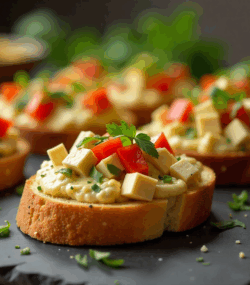 Rețetă vegană bruschete cu salată de vinete, tofu și legume