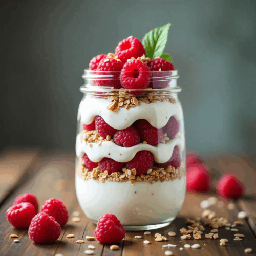Rețetă vegană parfait cu iaurt de caju și zmeură