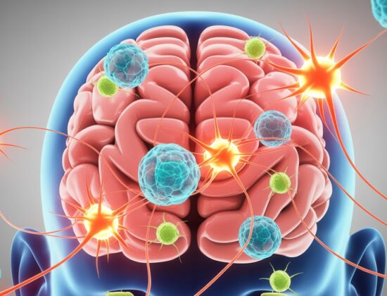 Reprezentare grafică a creierului uman și efectele leptinei asupra acestuia