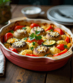 Rețetă vegetariana hipocalorica de ciuperci gratinate cu legume la cuptor