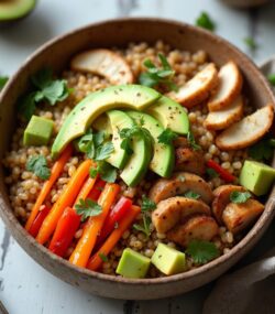 Rețetă hipocalorică salată caldă de hrișcă cu pui și avocado