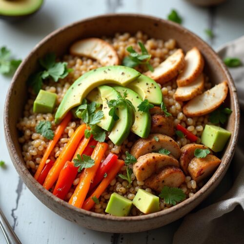 Rețetă hipocalorică salată caldă de hrișcă cu pui și avocado