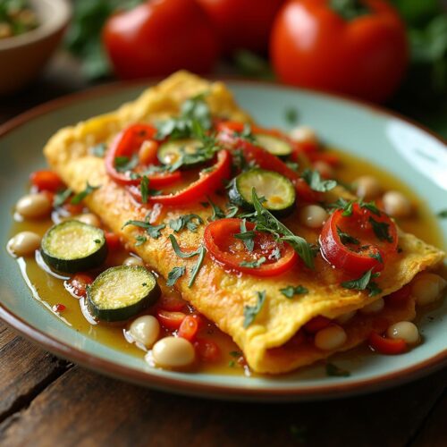 Rețetă hipocalorică omletă rustică cu fasole și legume în stil Mediteraneean
