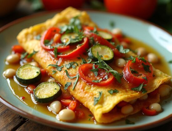 Rețetă hipocalorică omletă rustică cu fasole și legume în stil Mediteraneean