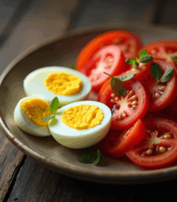 Rețeta ouă fierte cu salată de roșii