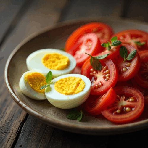 Rețeta ouă fierte cu salată de roșii