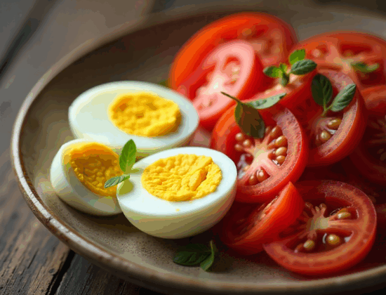 Rețeta ouă fierte cu salată de roșii