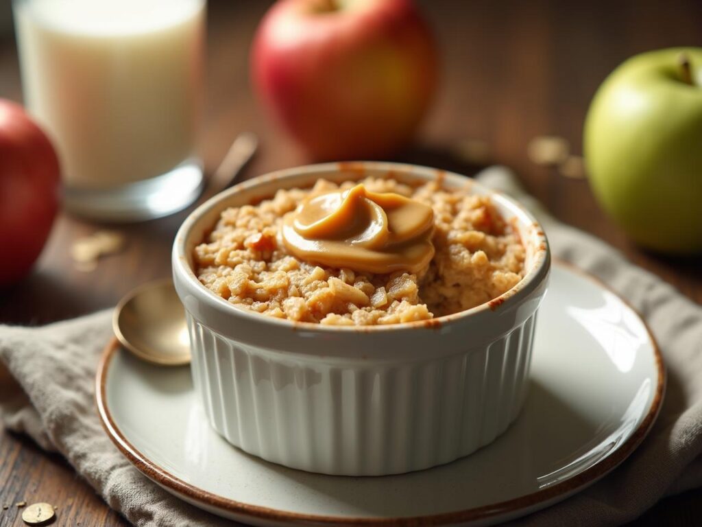 Rețeta hipocalorica budincă cu fulgi de ovăz, măr și unt de arahide