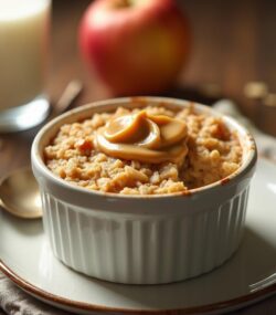 Rețeta hipocalorica budincă cu fulgi de ovăz, măr și unt de arahide