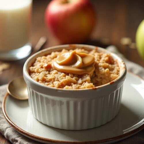 Rețeta hipocalorica budincă cu fulgi de ovăz, măr și unt de arahide