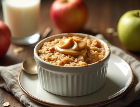 Rețeta hipocalorica budincă cu fulgi de ovăz, măr și unt de arahide