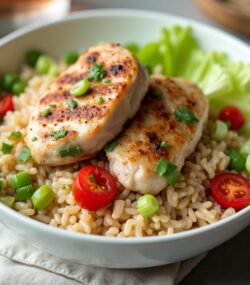 Rețeta hipocalorică orez brun cu legume și pulpă de pui la grătar