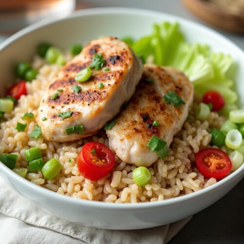 Rețeta hipocalorică orez brun cu legume și pulpă de pui la grătar