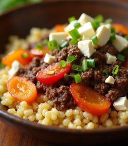 Rețeta hipocalorică salată caldă cu cuscus și vită