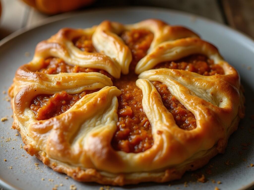 imagine de aproape cu plăcinta de dovleac cu foi de casă