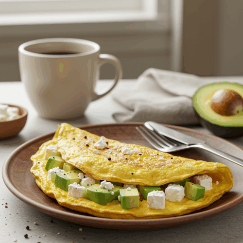 Rețeta Omletă keto cu avocado și brânză feta