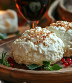 doua bucati de branza moale aperitiv în decor festiv, de sarbatori