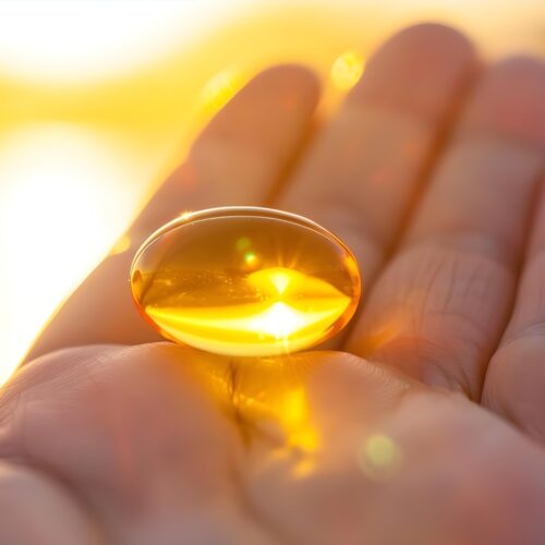 mana cu un supliment de vitamina D si soarele in spate